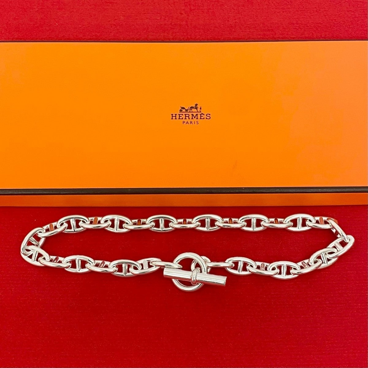 HERMES Necklace Silver925 Silver Chene Dunkle GM 29 Link Necklace