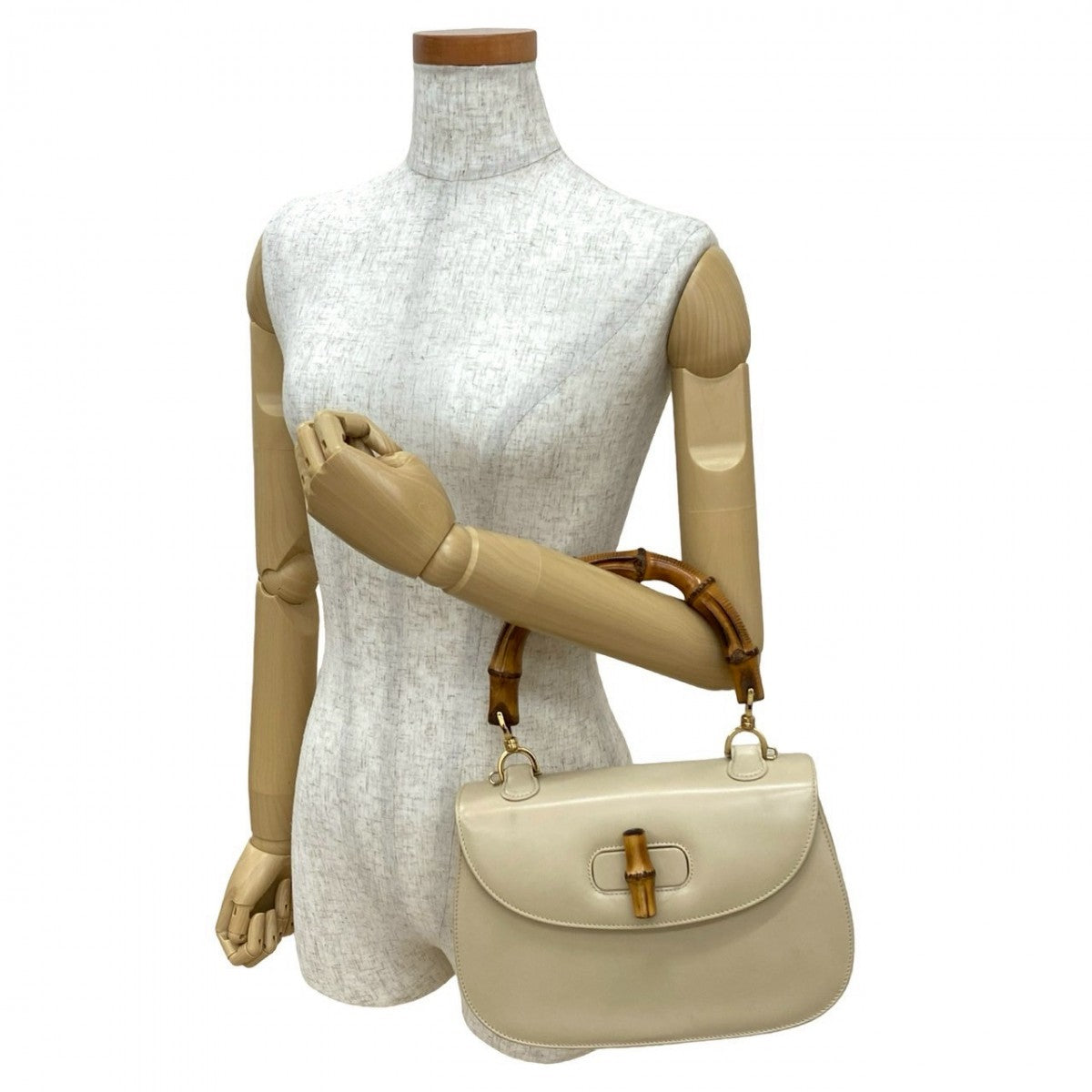 GUCCI Handbag leather beige Bamboo