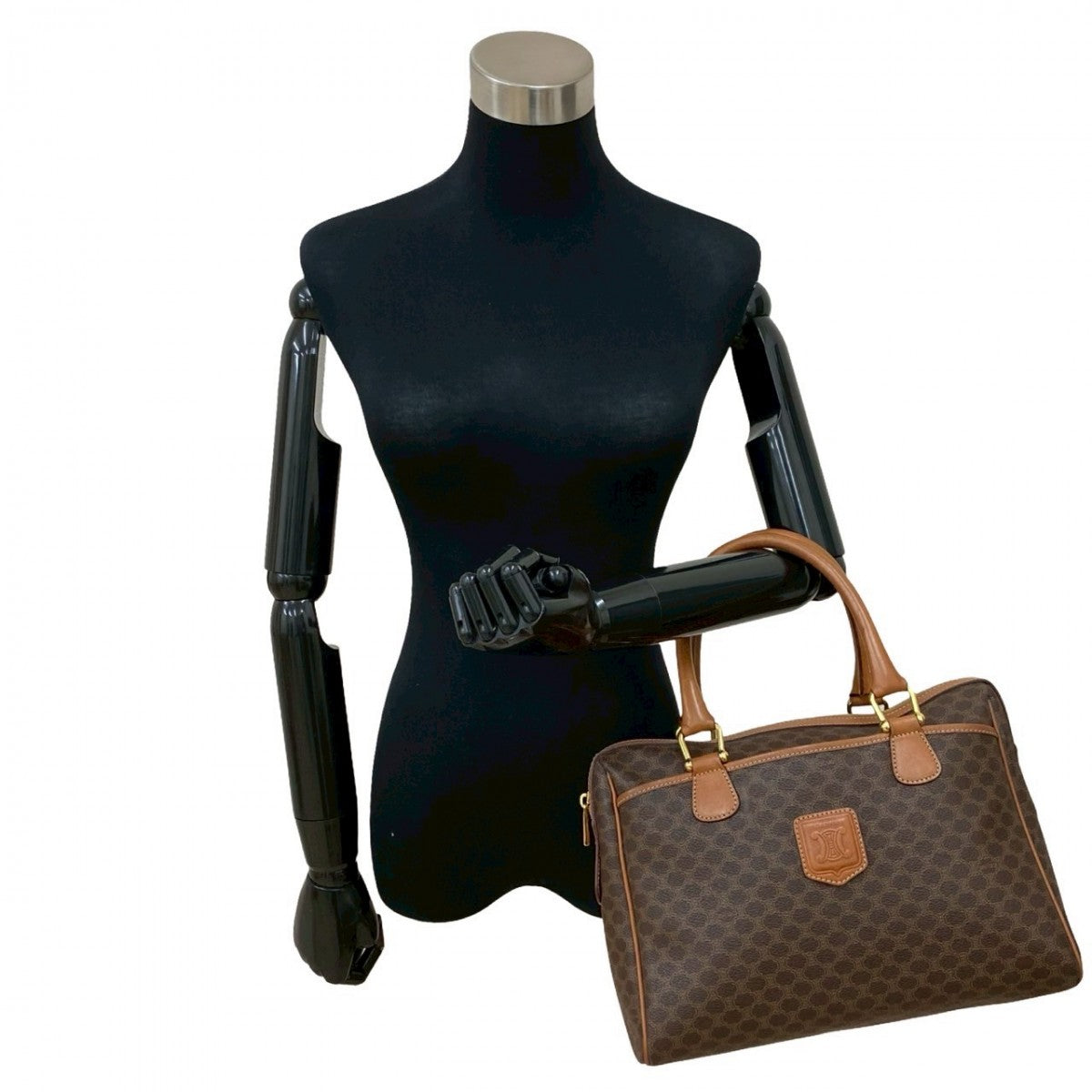 CELINE Handbag Leather, PVC Brown Macadam Blason Triomphe Pattern Women