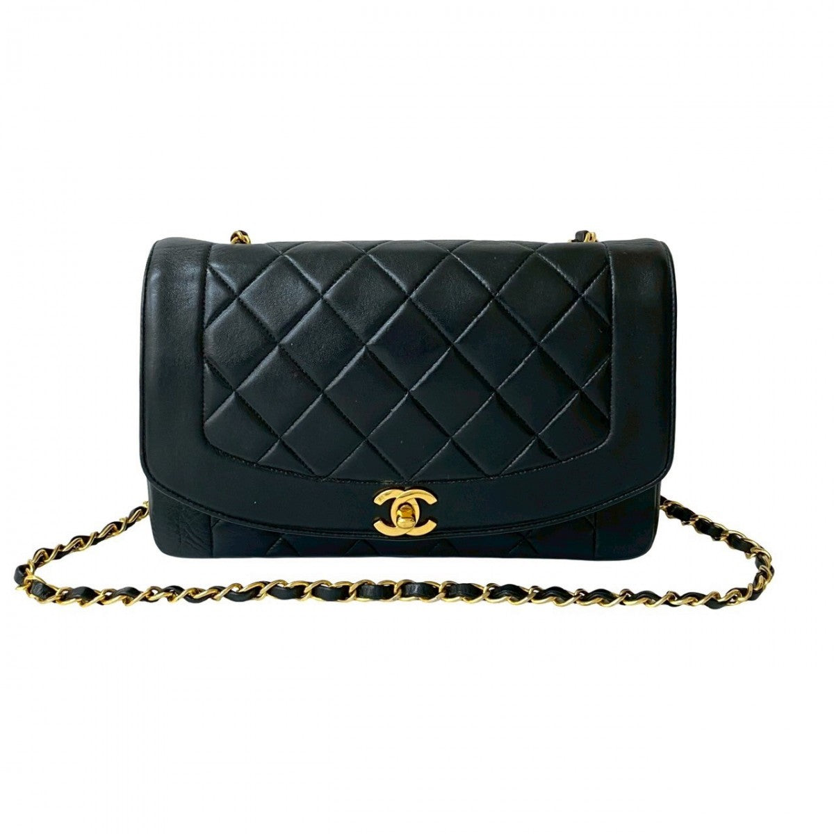 CHANEL Shoulder Bag lambskin black COCO Mark Matrasse Diana Flap Women