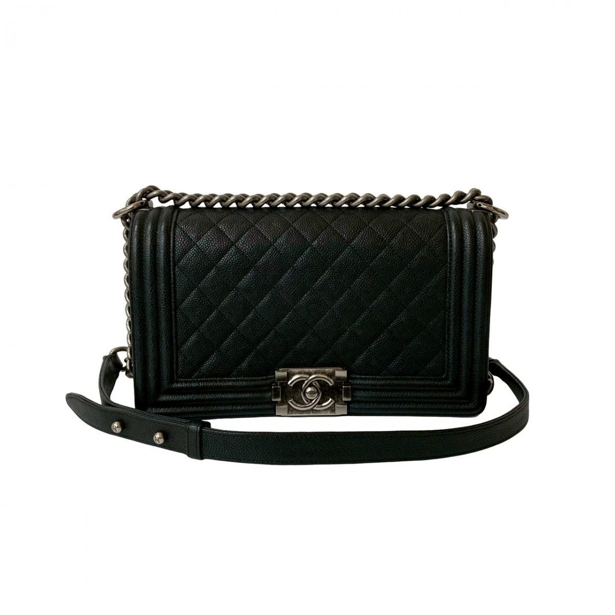 CHANEL Shoulder Bag Matt caviar skin black Boy chanel
