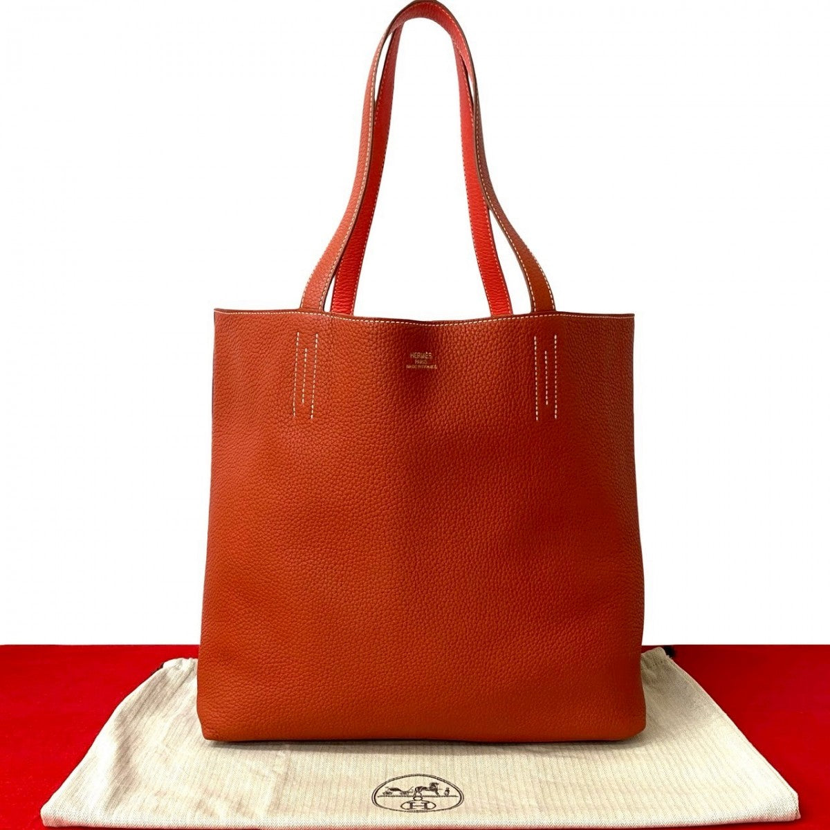 HERMES Tote Bag Taurillon Clemence Orange Double sense 45