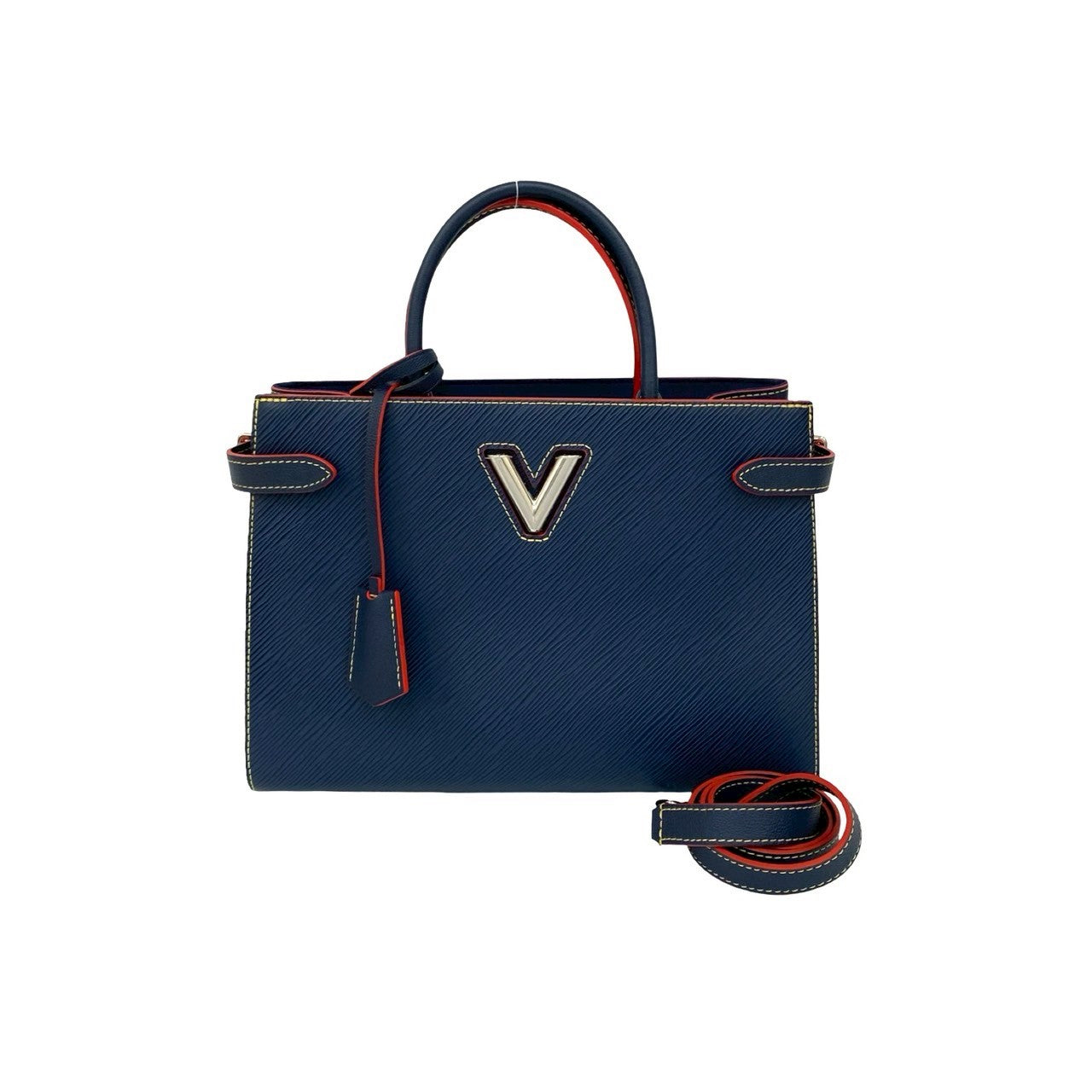LOUIS VUITTON Shoulder Bag leather Navy Twisted tote
