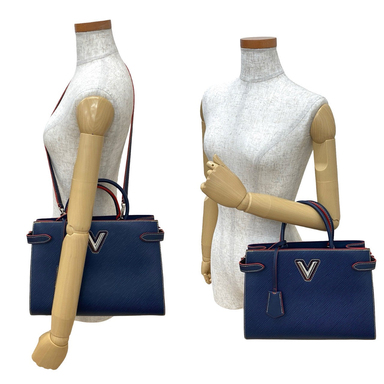 LOUIS VUITTON Shoulder Bag leather Navy Twisted tote