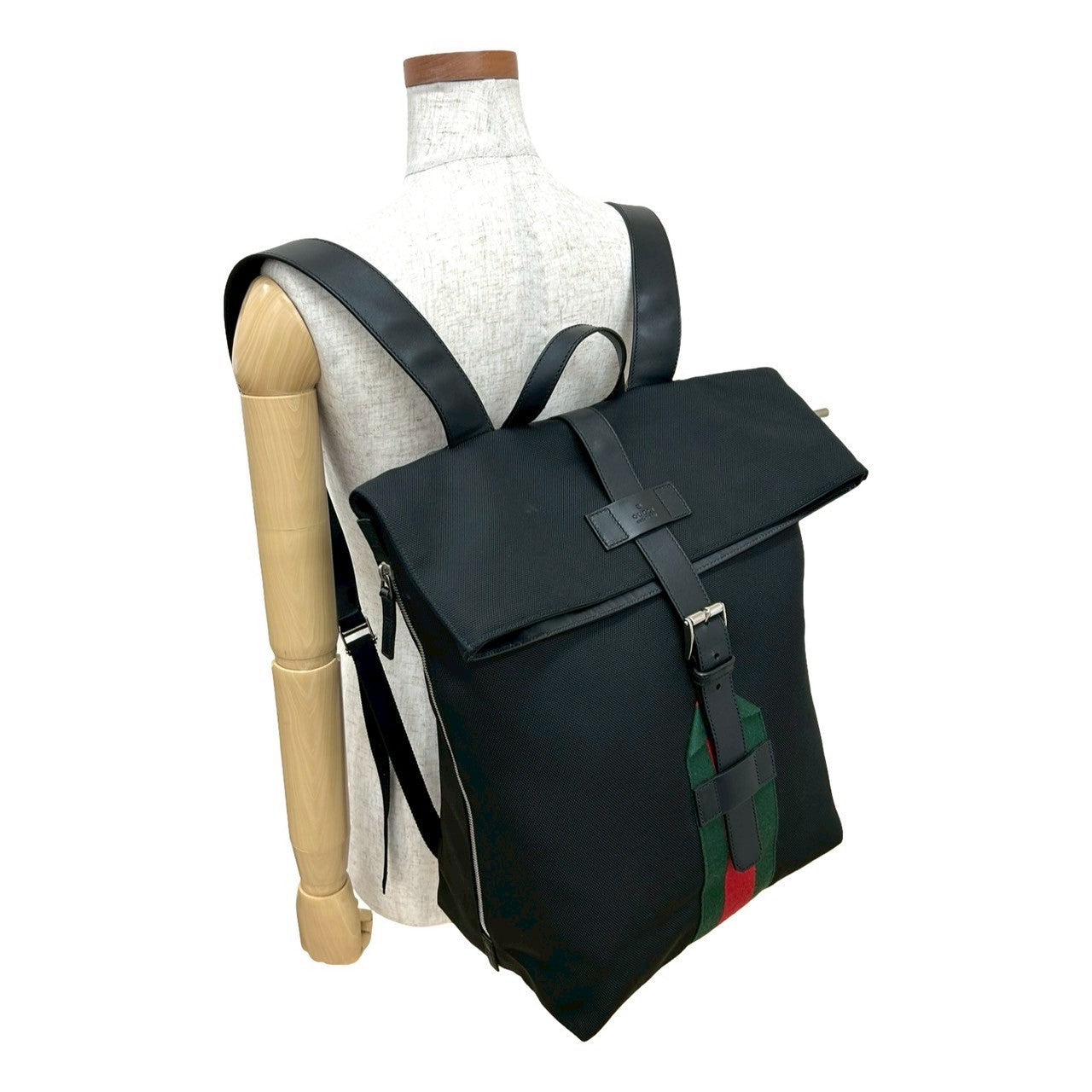 GUCCI Backpack leather black Webbing line