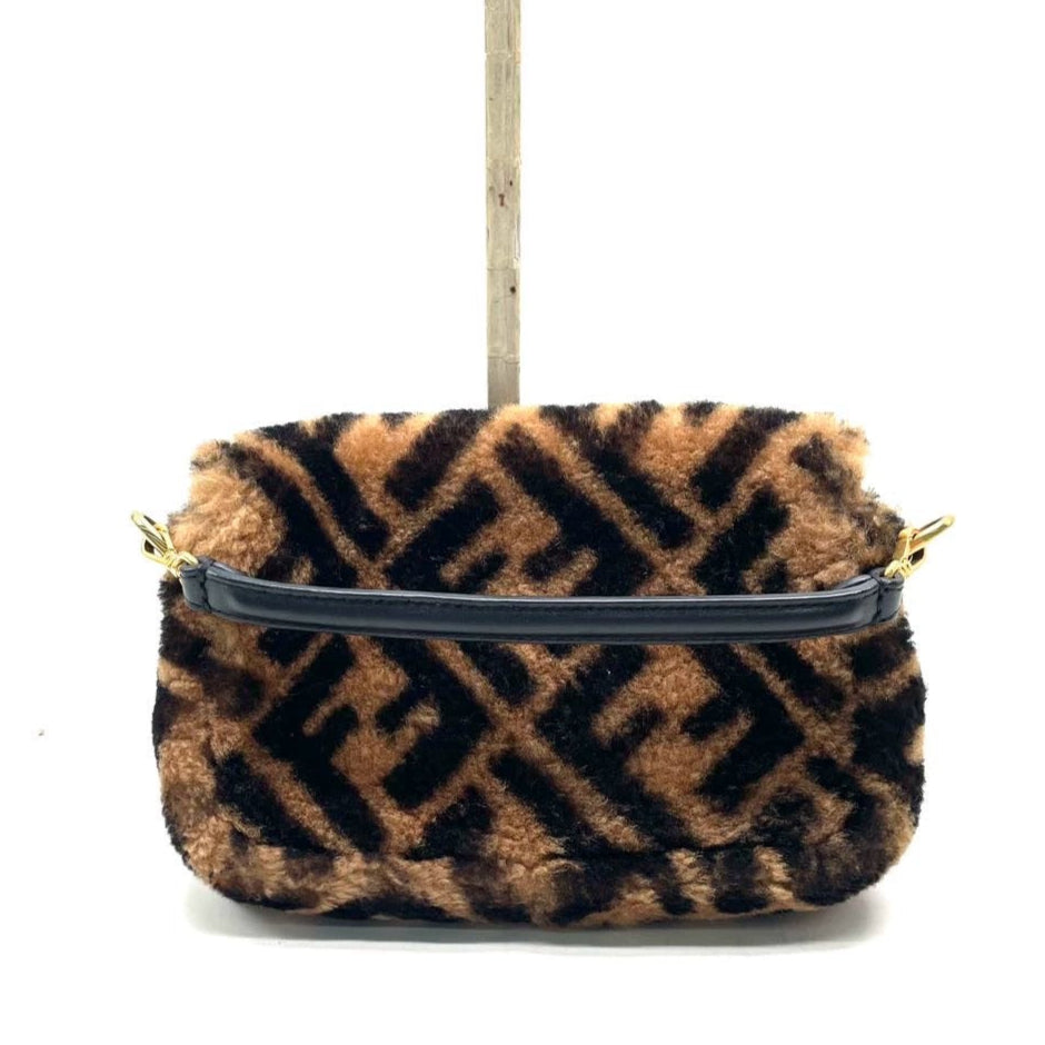 Fendi Baguette Mini Shearling Vitello Dolce Marco FF 1974 Tobacco Black Brown Zucca