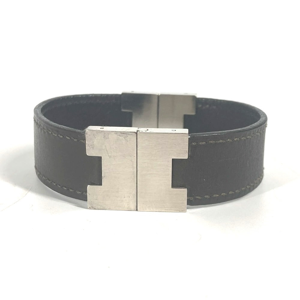 HERMES bracelet leather black Lurie H logo Women