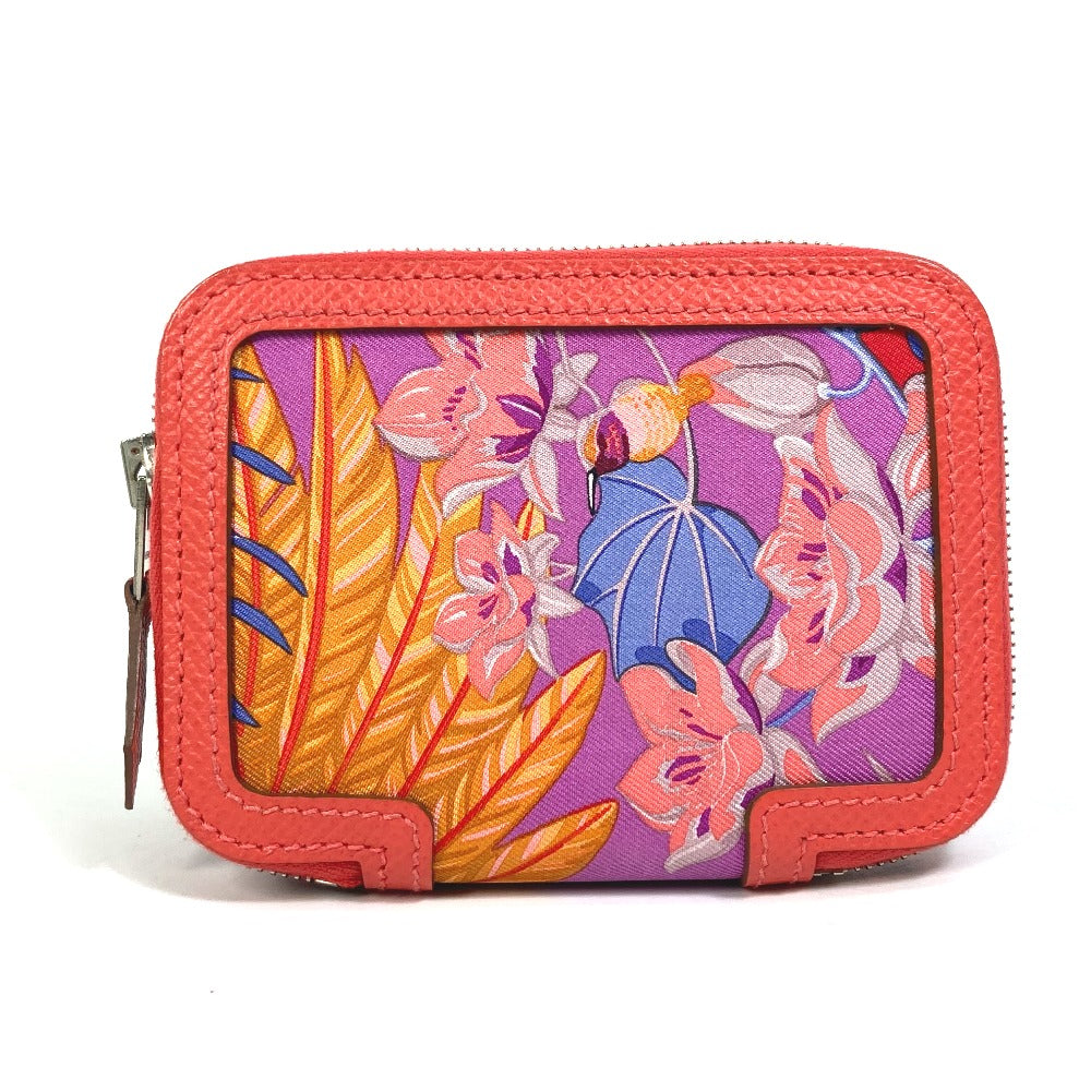 HERMES Coin case Silk, Epsom pink Bifold Coin Pocket Wallet Soy cool flamingo party Women