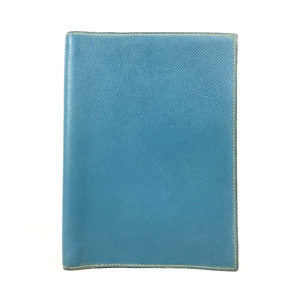 HERMES Notebook cover leather blue Bi-fold Notepad Note Cover mens(Unisex)