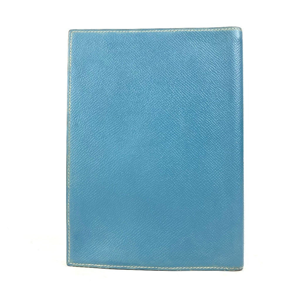 HERMES Notebook cover leather blue Bi-fold Notepad Note Cover mens(Unisex)