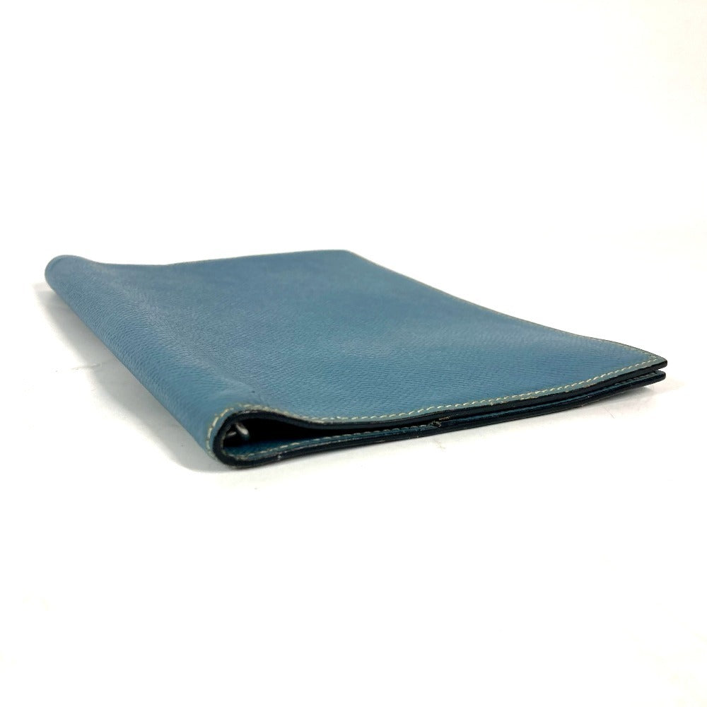 HERMES Notebook cover leather blue Bi-fold Notepad Note Cover mens(Unisex)