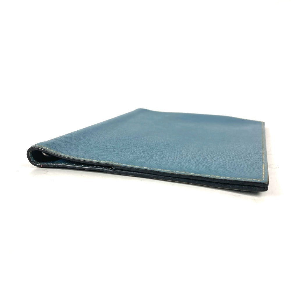 HERMES Notebook cover leather blue Bi-fold Notepad Note Cover mens(Unisex)
