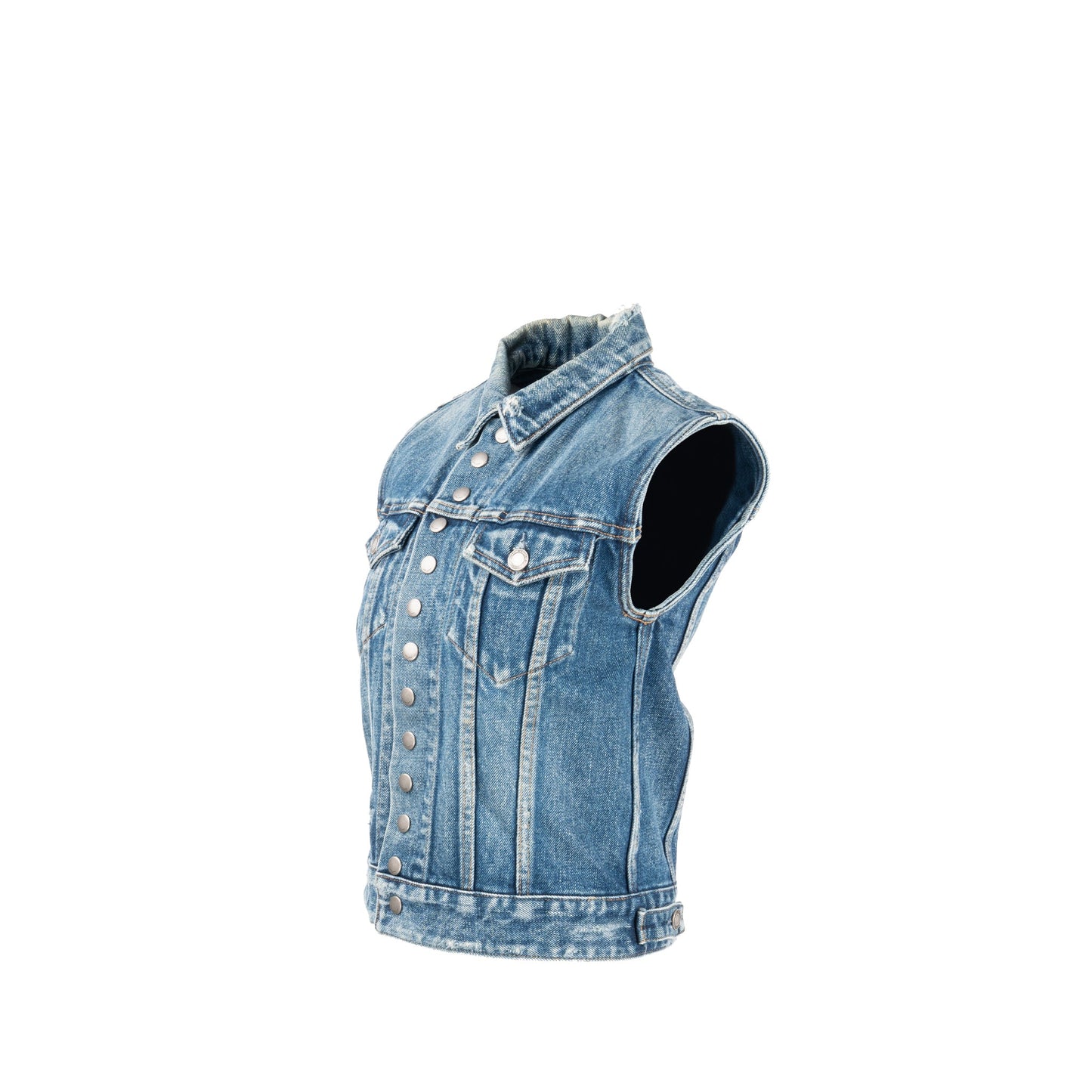 Saint Laurent Size Sleeveless Denim Vest Cotton Blue
