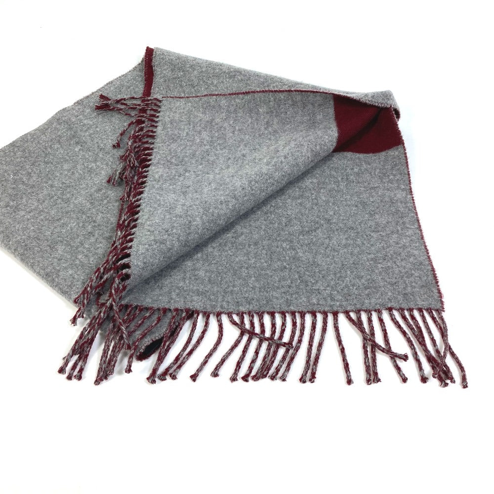 HERMES Scarf cashmere Bordeauxx Grey Kazak fringe scarf Women
