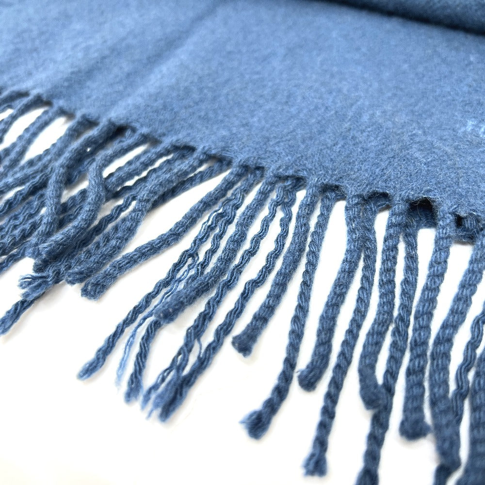 HERMES Scarf cashmere blue Logo embroidery