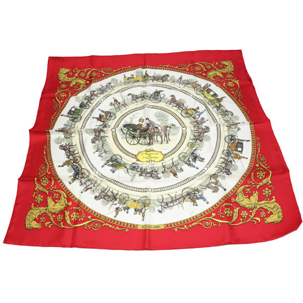 HERMES scarf silk Red Carre90 promenade LA PROMENADE DE LONGCHAMPS Women