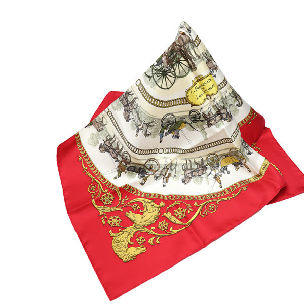 HERMES scarf silk Red Carre90 promenade LA PROMENADE DE LONGCHAMPS Women