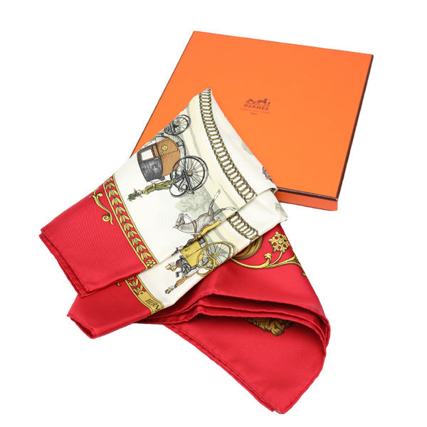 HERMES scarf silk Red Carre90 promenade LA PROMENADE DE LONGCHAMPS Women