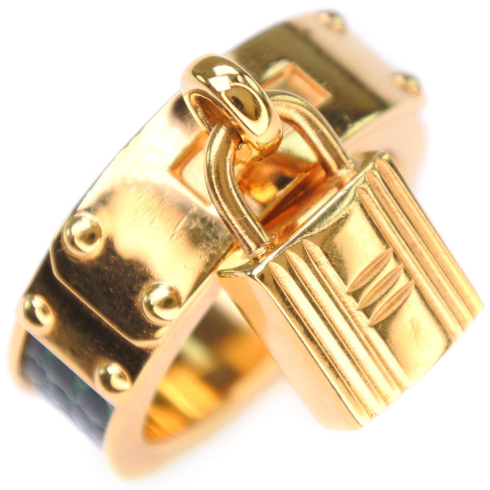 HERMES Scarf ring Leather brass gold Cadena motif Kelly Women