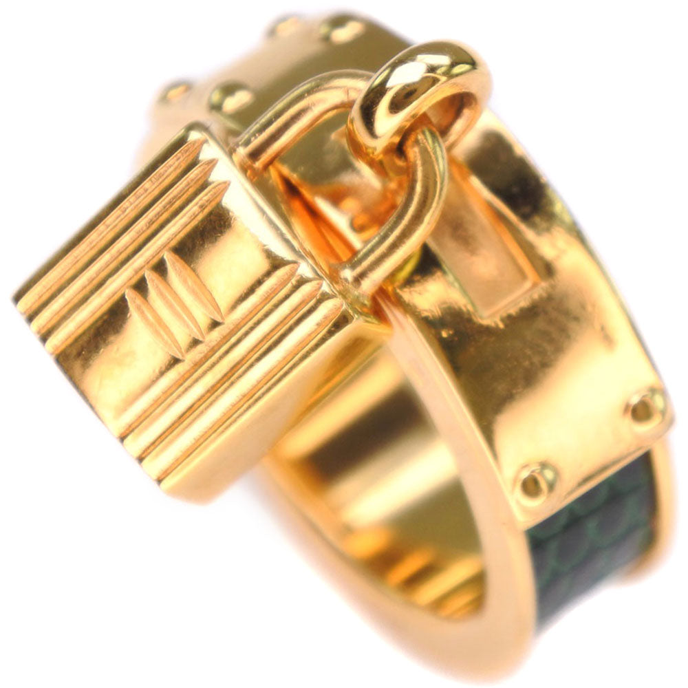 HERMES Scarf ring Leather brass gold Cadena motif Kelly Women