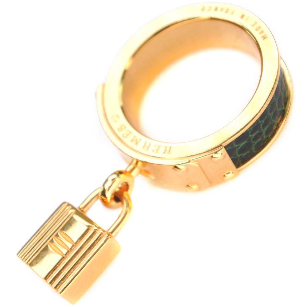 HERMES Scarf ring Leather brass gold Cadena motif Kelly Women