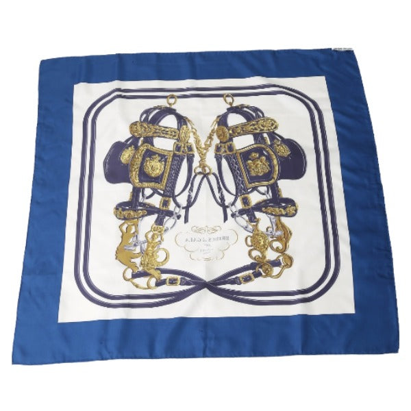HERMES scarf silk blue 100% silk BRIDES de GALA Carre90 Women