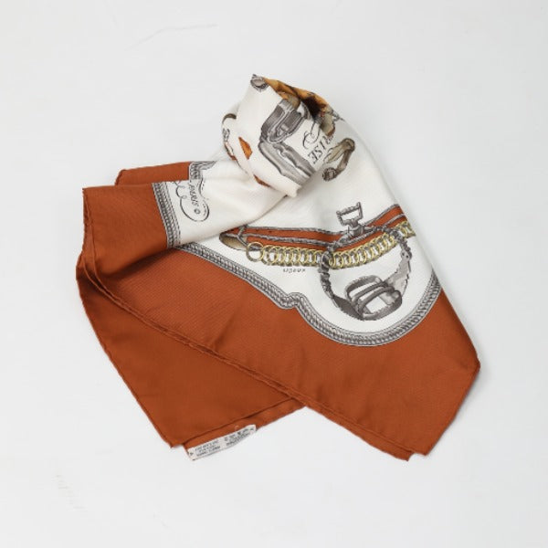 HERMES scarf silk Brown Equestrian REPRISE scarf Carre90 Women