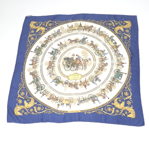 HERMES scarf silk blue La PROMENADE DE LONGCHAMPS Carre90 Carre90 Women