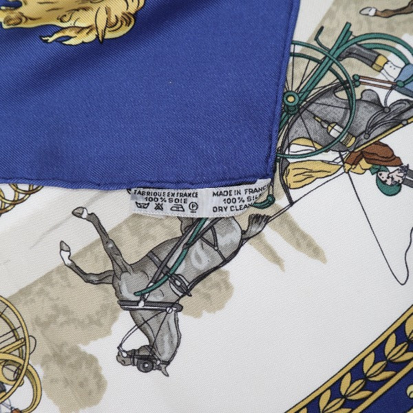 HERMES scarf silk blue La PROMENADE DE LONGCHAMPS Carre90 Carre90 Women