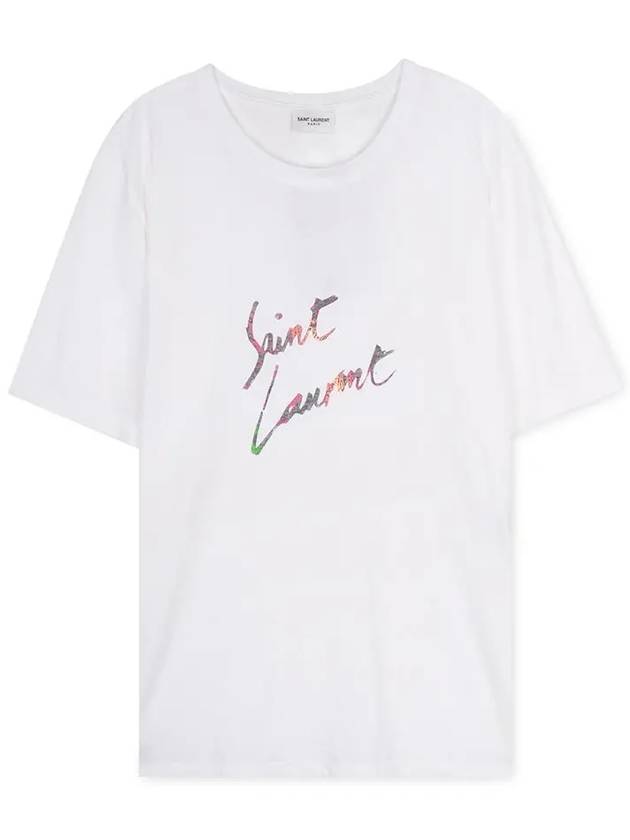 Luxury Saint Laurent Trending 2025 Men's Animal Pattern Logo Short Sleeve T-Shirt White