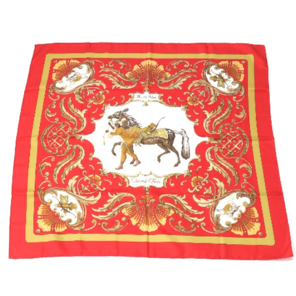 HERMES scarf silk Red Carre90 Cheval Jurc Turkish horse Women