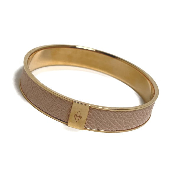 HERMES Bangle leather Pink x Gold bracelet leather Gold Plated Women