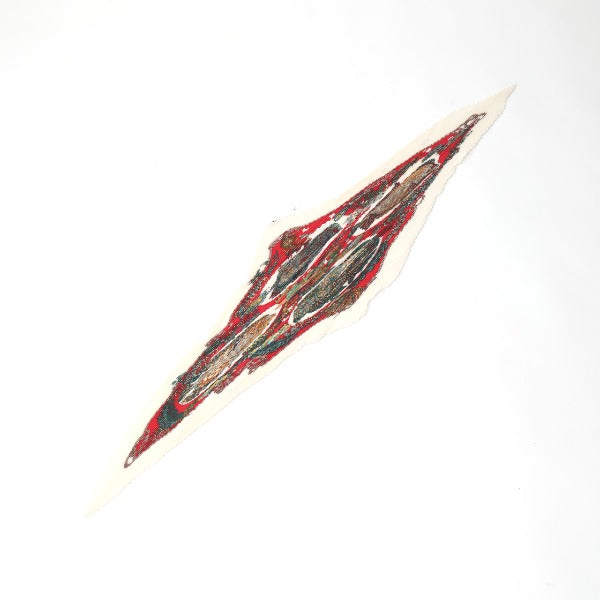 HERMES scarf silk Red x white Pleated scarf PleatedCarre Fish pattern Women