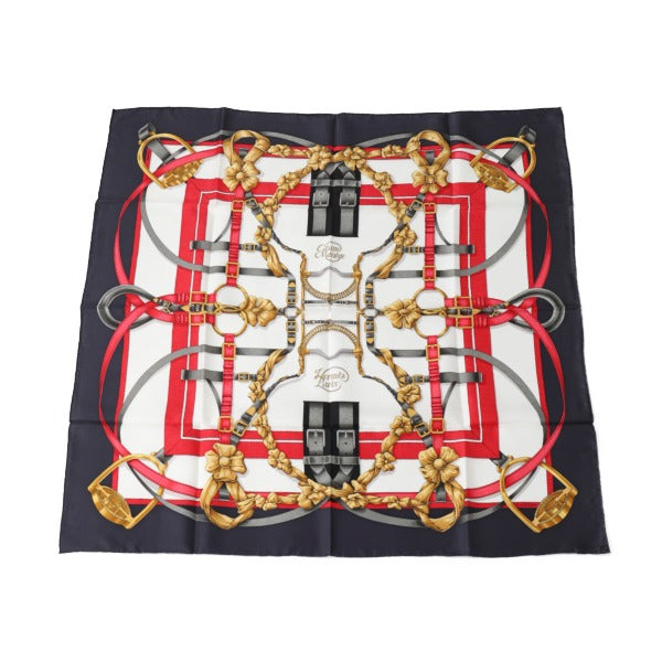HERMES scarf silk Navy big training Carre90 Crano Manege Women