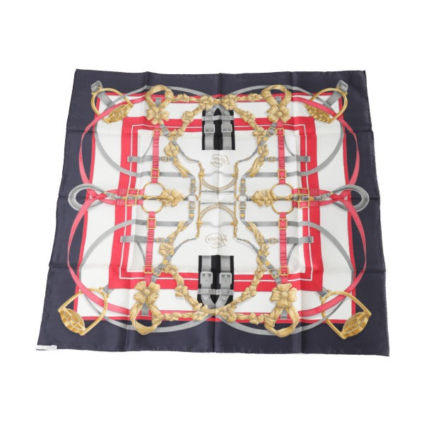 HERMES scarf silk Navy big training Carre90 Crano Manege Women