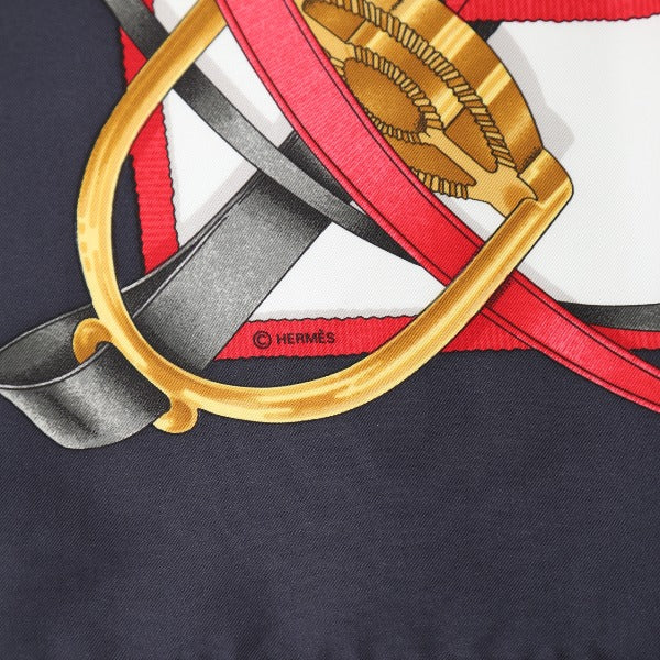 HERMES scarf silk Navy big training Carre90 Crano Manege Women