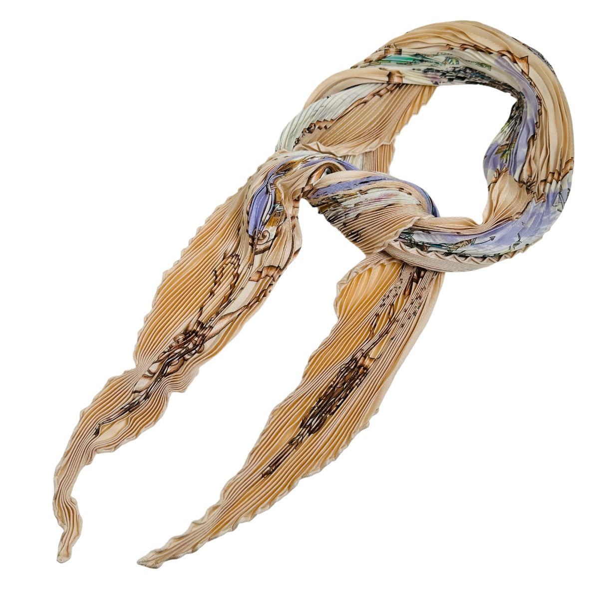 HERMES scarf silk pink beige Pleated scarf PleatedCarre Horse pattern Women