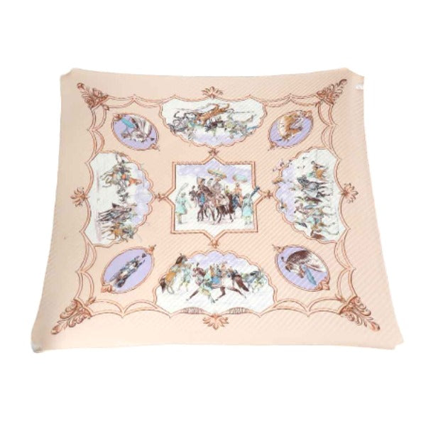 HERMES scarf silk pink beige Pleated scarf PleatedCarre Horse pattern Women
