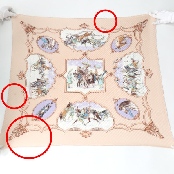 HERMES scarf silk pink beige Pleated scarf PleatedCarre Horse pattern Women