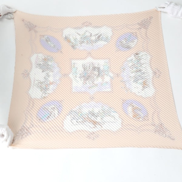 HERMES scarf silk pink beige Pleated scarf PleatedCarre Horse pattern Women