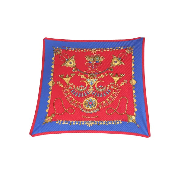 HERMES scarf silk Blue x red Pleated scarf PleatedCarre Jewelry pattern Women
