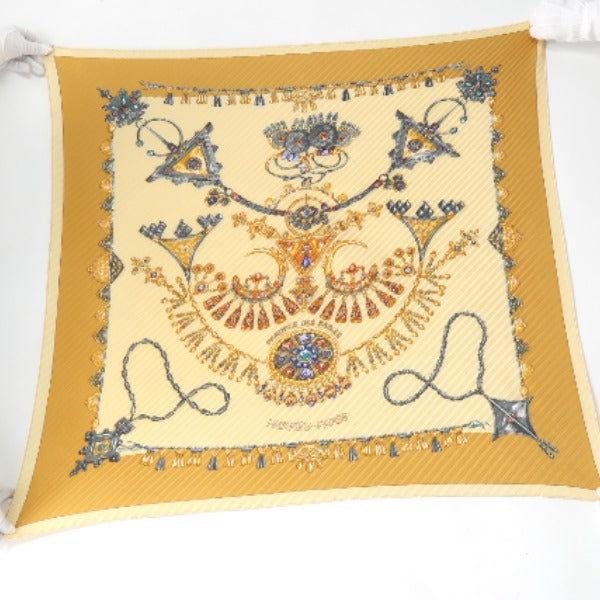 HERMES scarf silk yellow Pleated scarf PleatedCarre Jewelry pattern Women