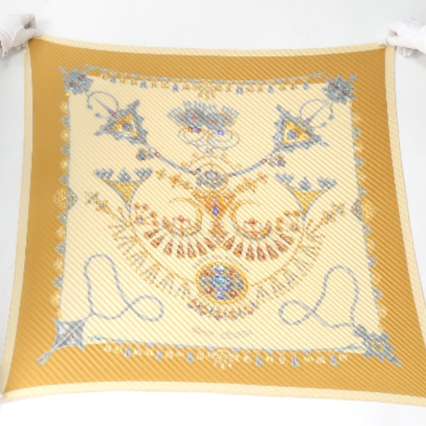 HERMES scarf silk yellow Pleated scarf PleatedCarre Jewelry pattern Women