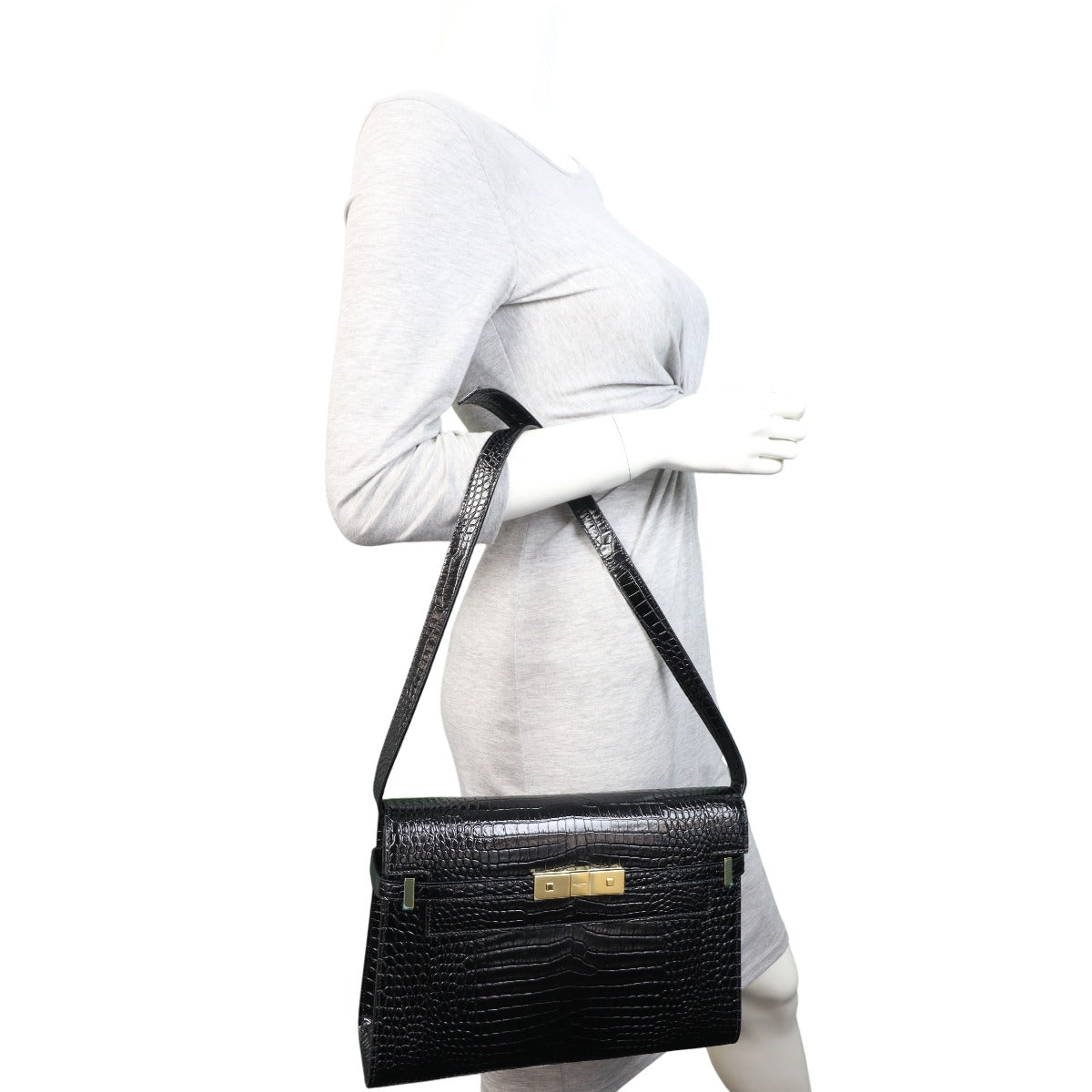Saint Laurent Manhattan Shoulder Bag Medium Croc Embossed