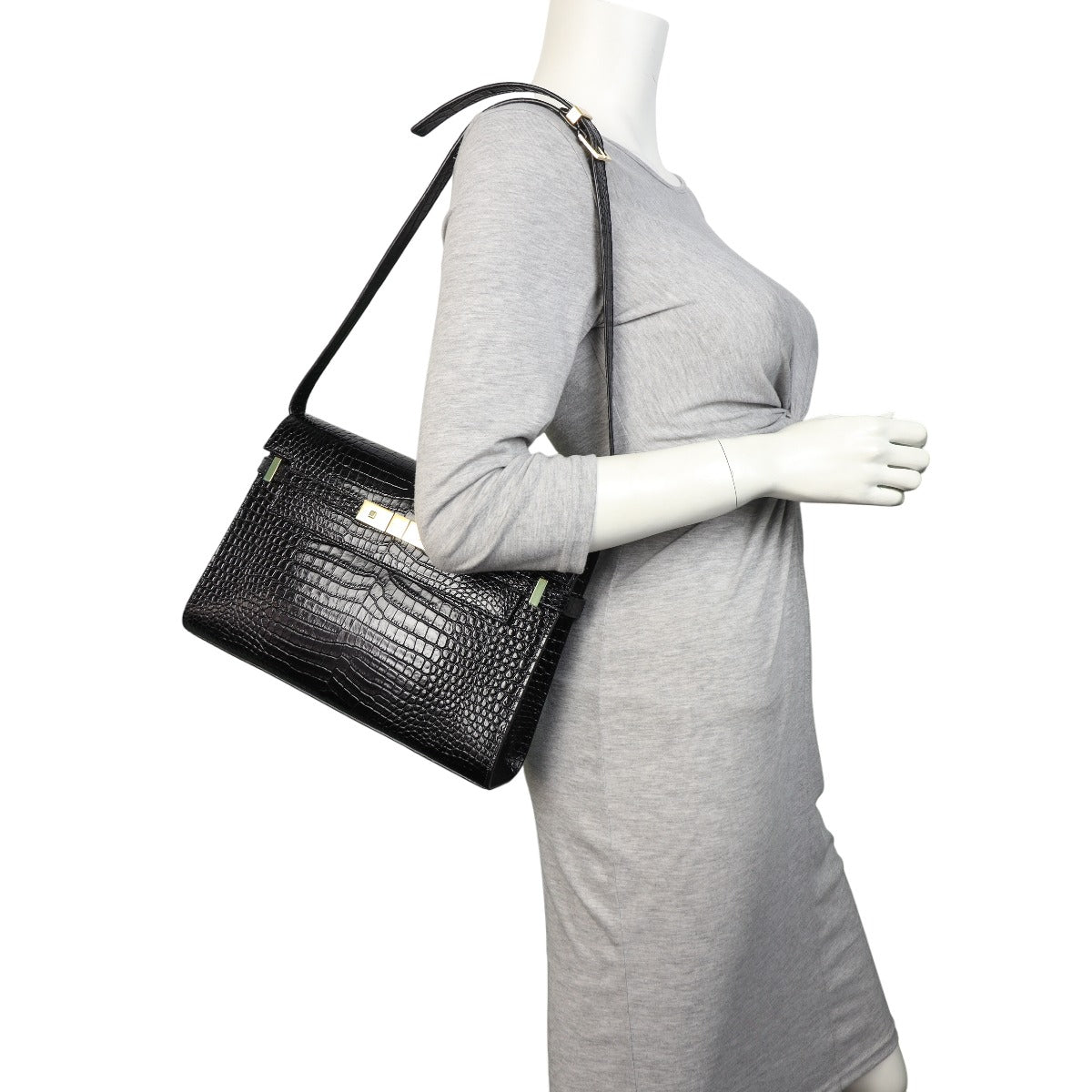 Saint Laurent Manhattan Shoulder Bag Medium Croc Embossed