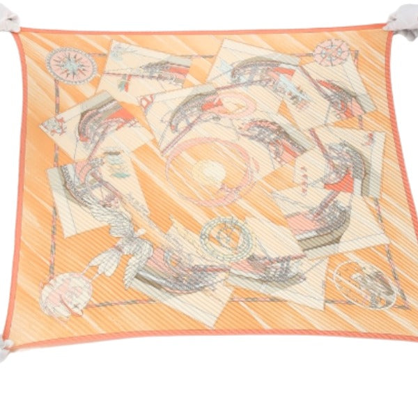 HERMES scarf silk Orange 100% silk PleatedCarre Women