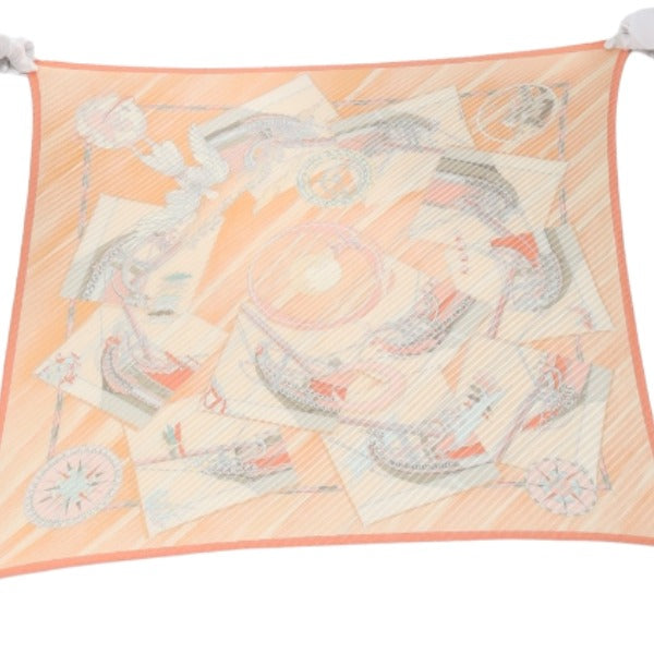 HERMES scarf silk Orange 100% silk PleatedCarre Women