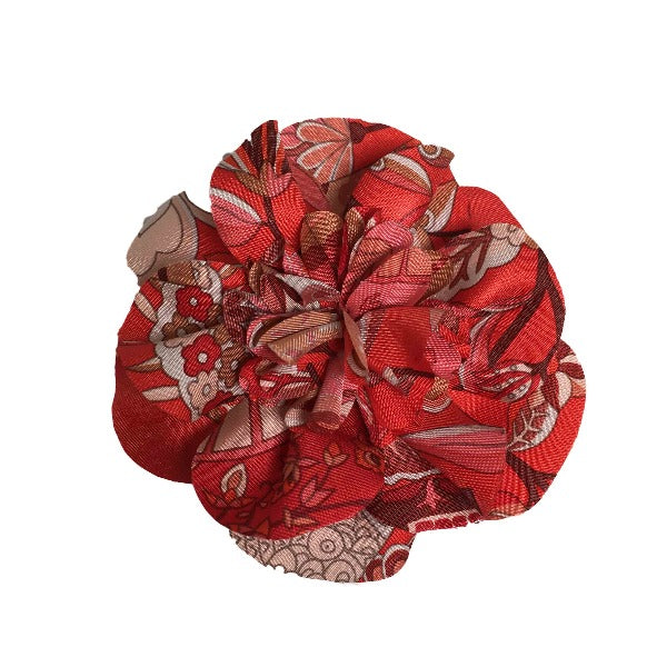 HERMES Brooch silk Red corsage flour Women