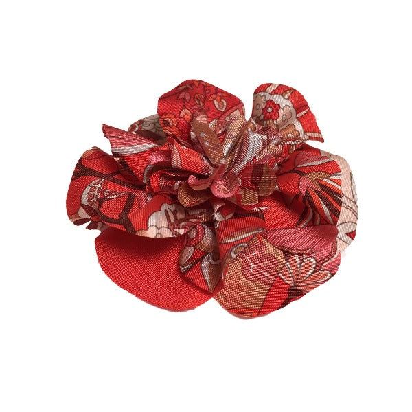 HERMES Brooch silk Red corsage flour Women