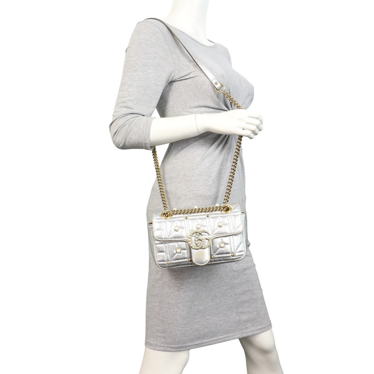Gucci GG Marmont Matelasse Mini Shoulder Bag Pearl Studded